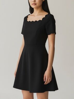Stitch Fix Nine Britton Vandalie Off-Shoulder Scallop Neck Ponte Dress L Black